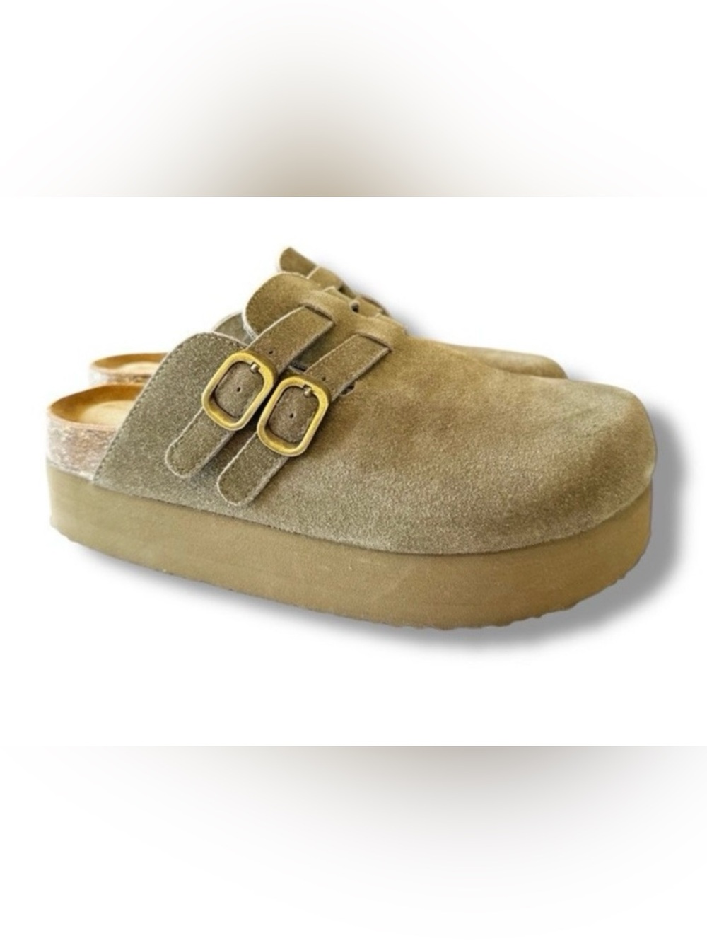 Project Cloud Women's Suede Leather Platform Clog Memory Foam Insole Sz 6.5  EUC